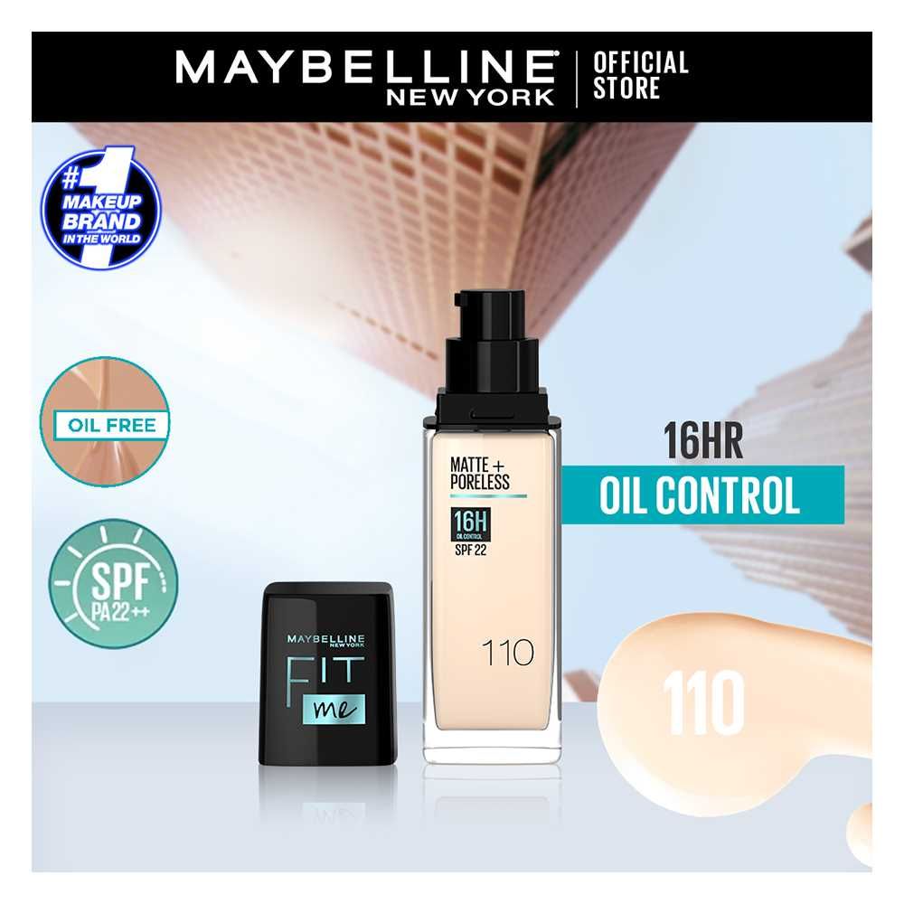 Maybelline New York Fit Me Matte + Poreless SPF 22 Foundation, 110 Porcelain, 30ml