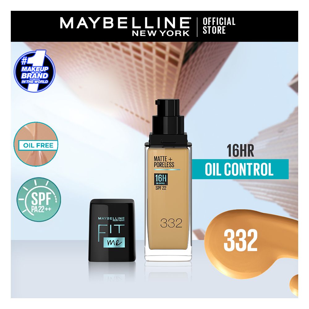 Maybelline New York Fit Me Matte + Poreless SPF 22 Foundation, 332 Golden Caramel, 30ml