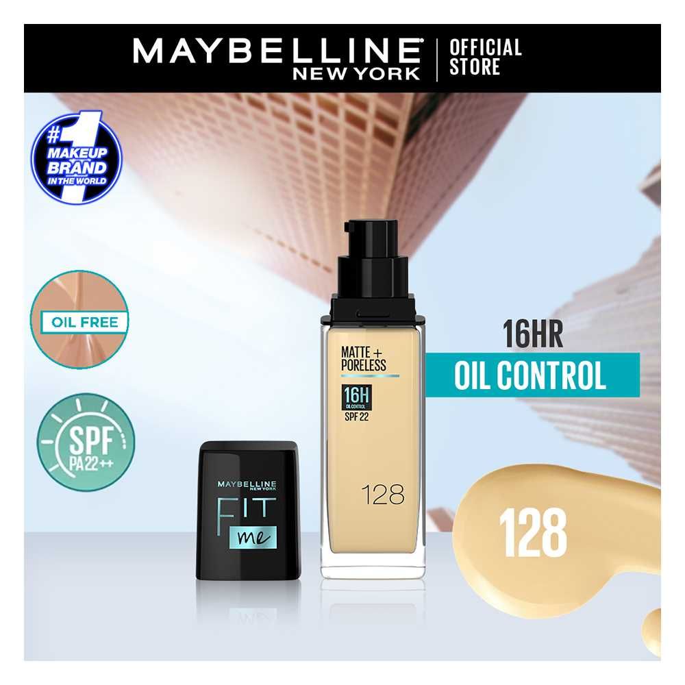 Maybelline New York New Fit Me Matte + Poreless Foundation, 128 Warm Nude, 30ml