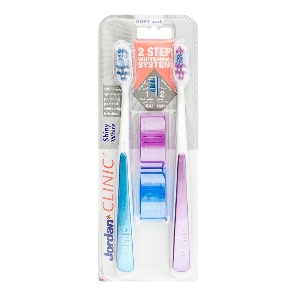 Jordan Clinic Shiny White 2-Step Whitening Toothbrush 2-Pack Medium, 253