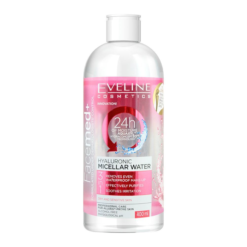 Eveline Facemed+ 3-In-1 Hyaluronic Micellar Water, Alcohol Free, 400ml