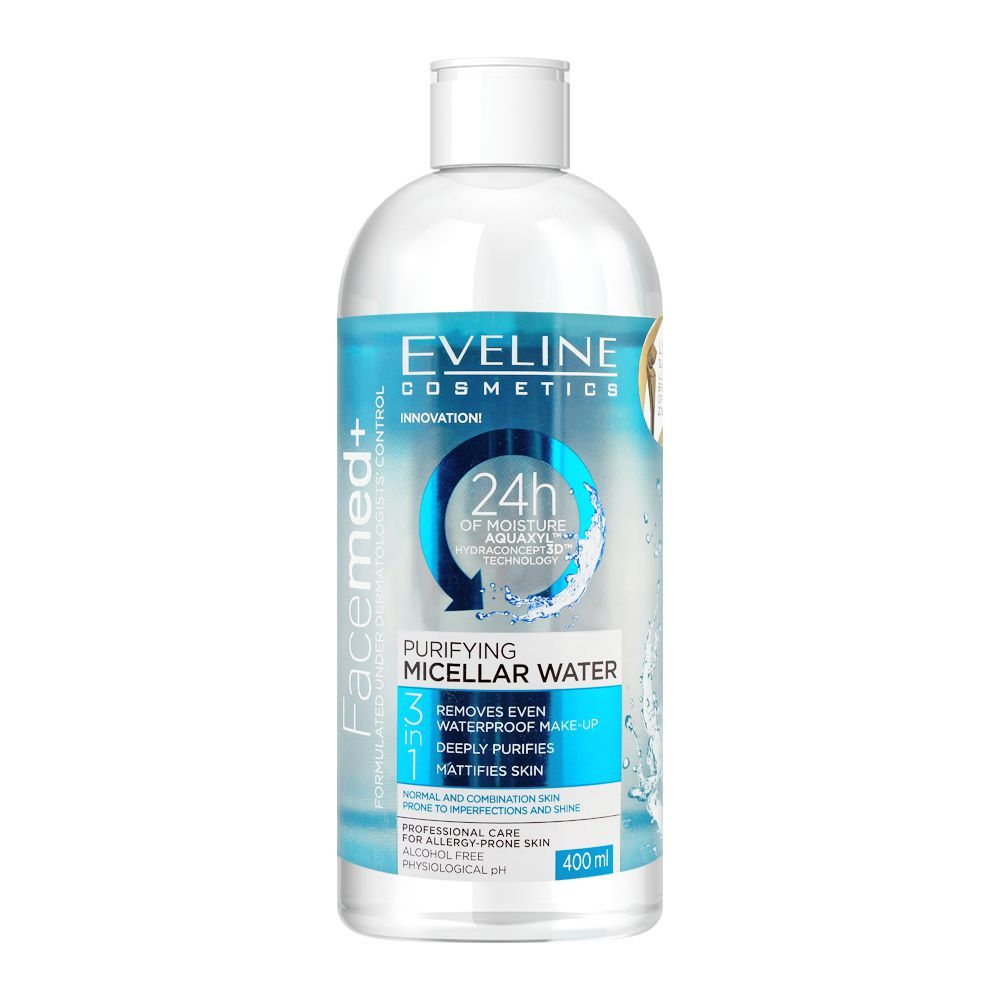 Eveline Facemed+ 3-In-1 Purifying Micellar Water, Alcohol Free, 400ml