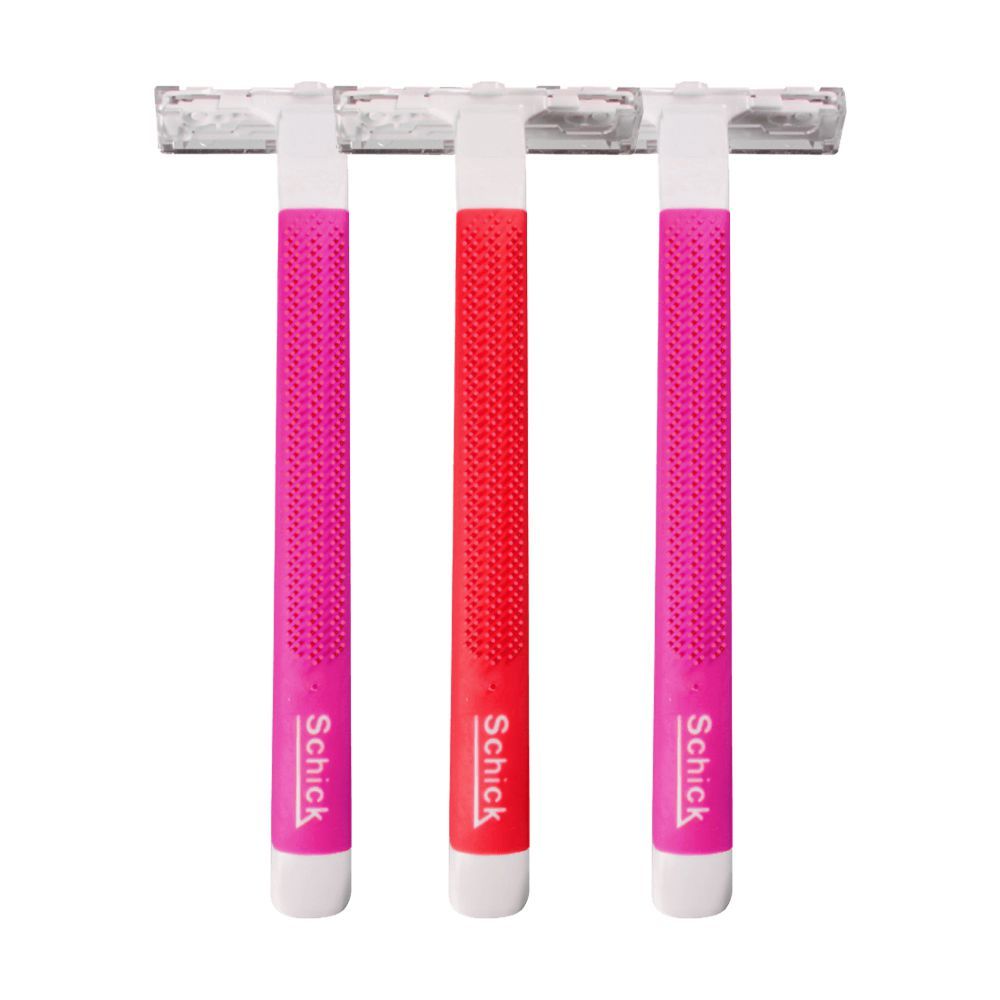 Schick Exacta 2 Women Sensitive Aloe & Vitamin E Disposable Razor, 2+1 Pack, Pink/Red