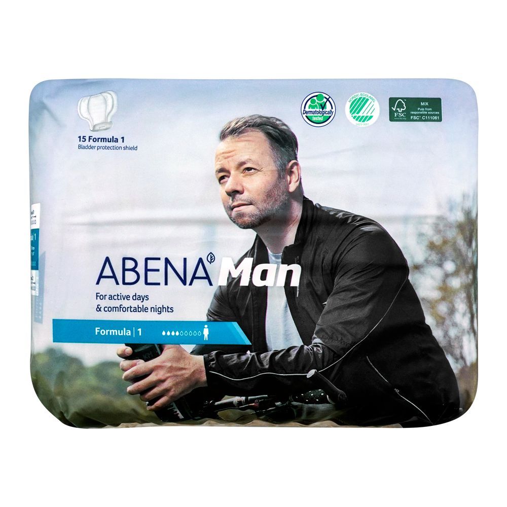 Abena Man Bladder Protection Shield, Formula 1 For Active Days & Comfortable Nights, 15-Pack