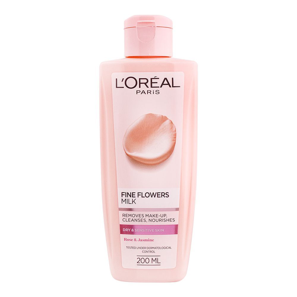 L'Oreal Paris Fine Flowers Cleansing Milk, Rose & Jasmine, For Dry & Sensitive Skin, 200ml