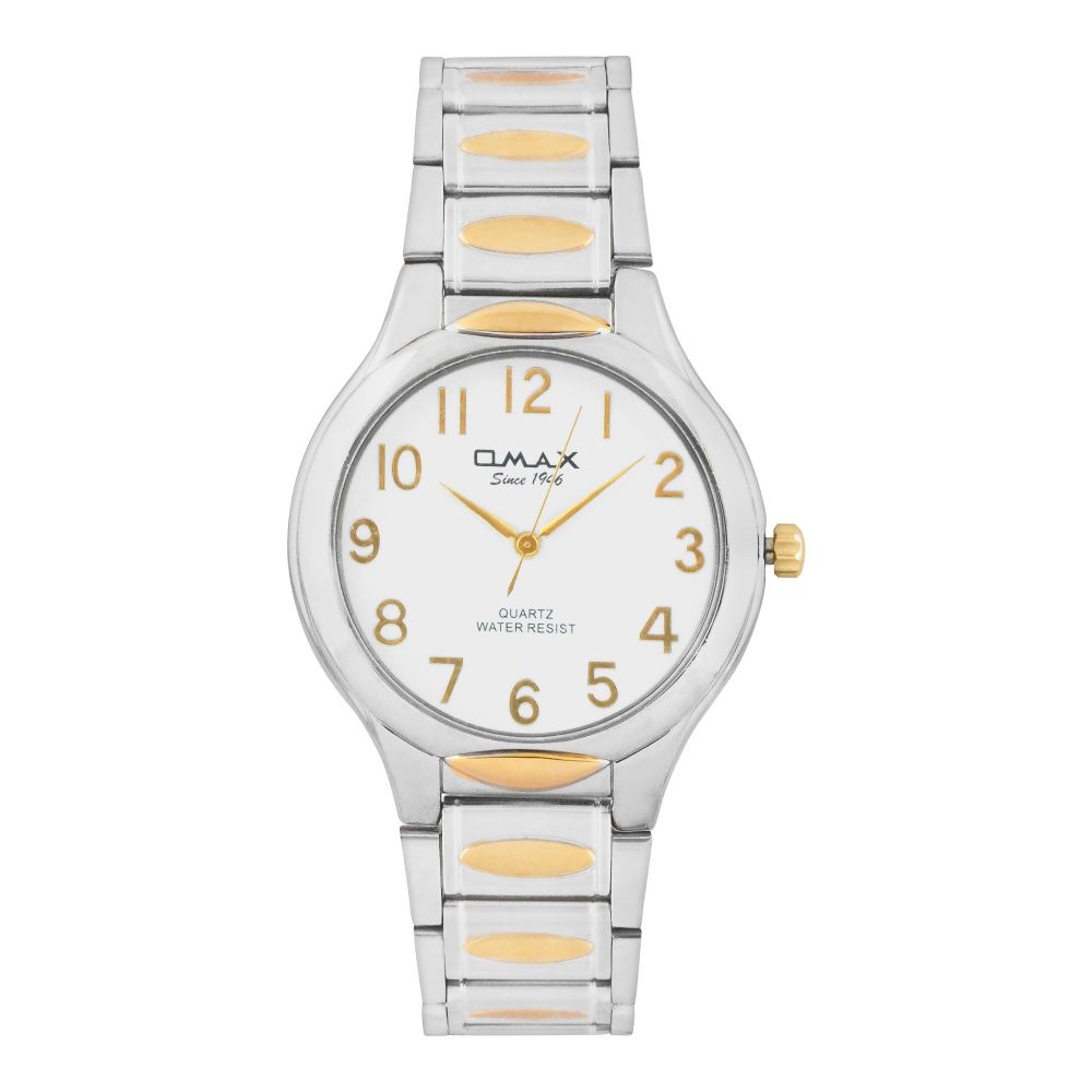 Omax Women's Round White Dial With Two Tone Bracelet Analog Watch, AW0101N003