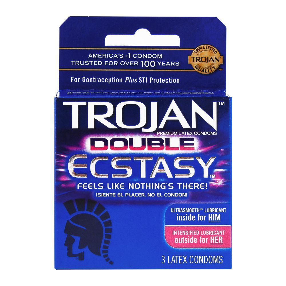 Trojan Double Ecstasy Lubricant Latex Condom, 3-Pack