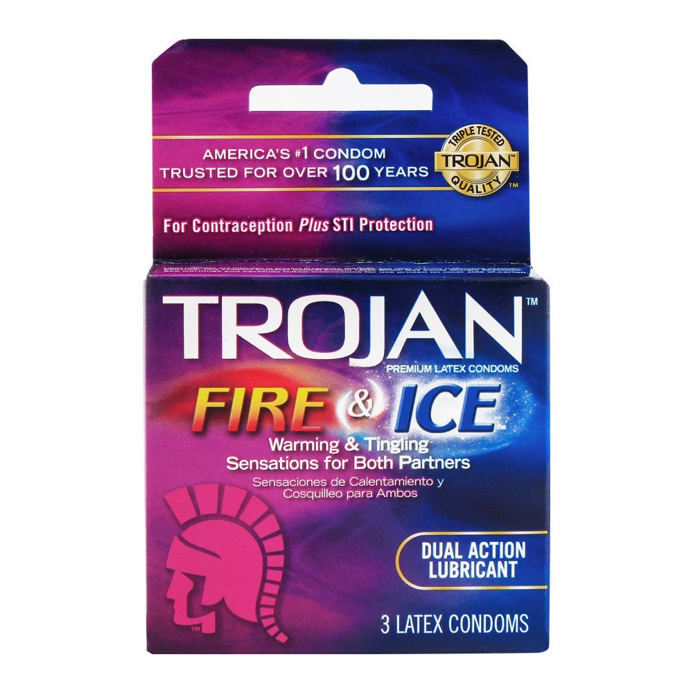 Trojan Fire & Ice Warming & Tingling Lubricant Latex Condom, 3-Pack