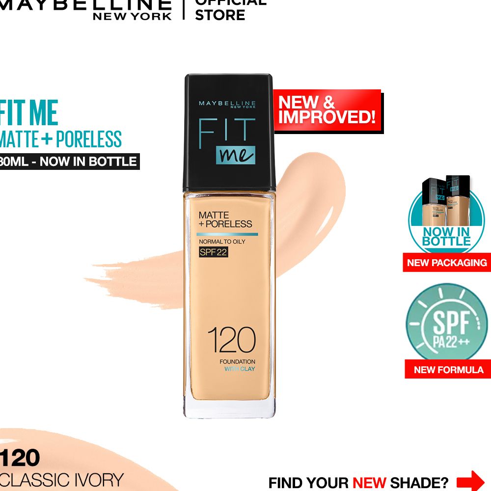 Maybelline New York Fit Me Matte + Poreless SPF 22 Foundation, 120 Classic Ivory, 30ml