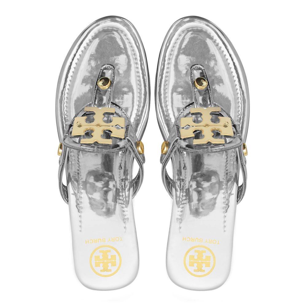 Tory Burch Style Women's Slippers, Silver