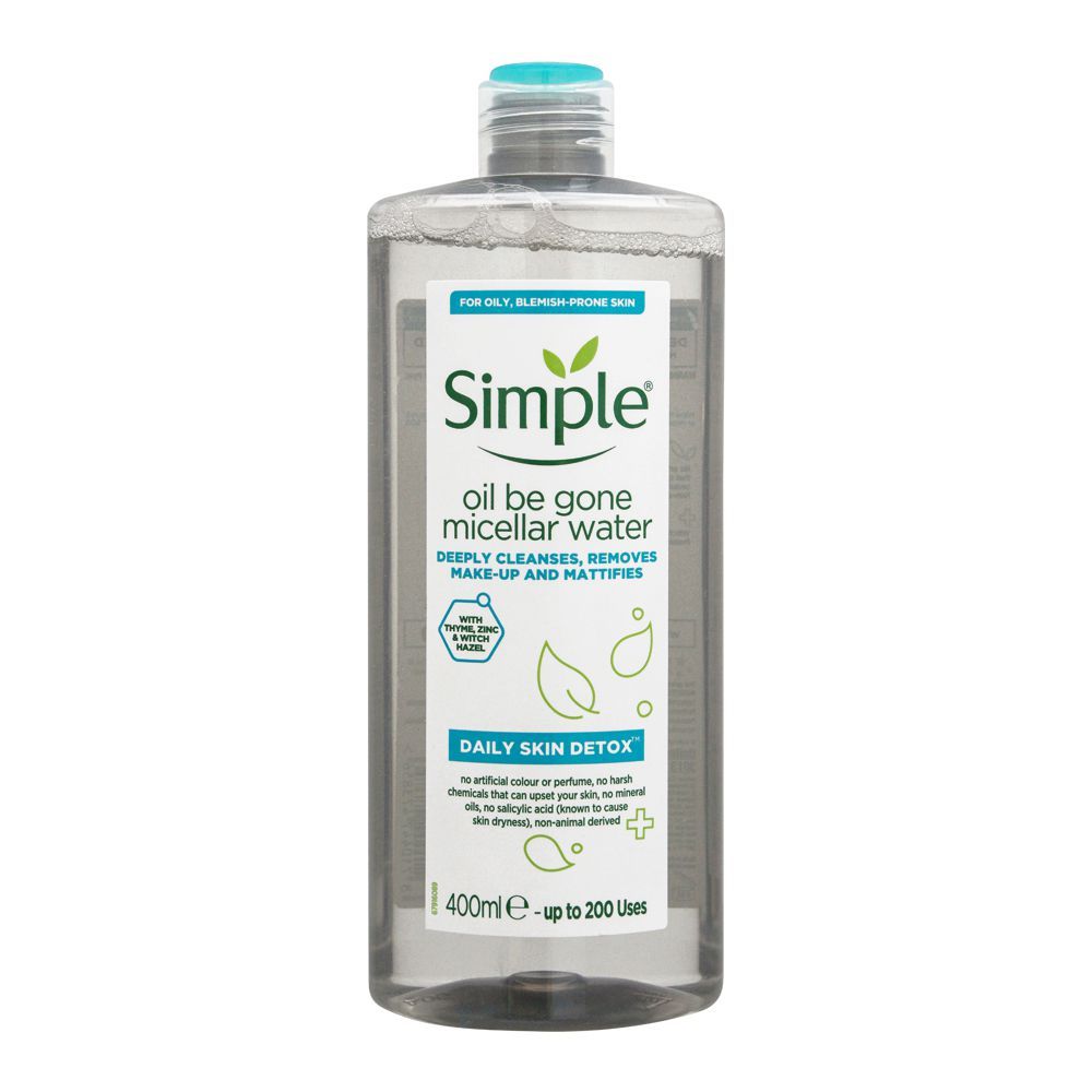 Simple Daily Skin Detox Oil Be Gone Micellar Water, For Oily & Blemish-Prone Skin, 400ml