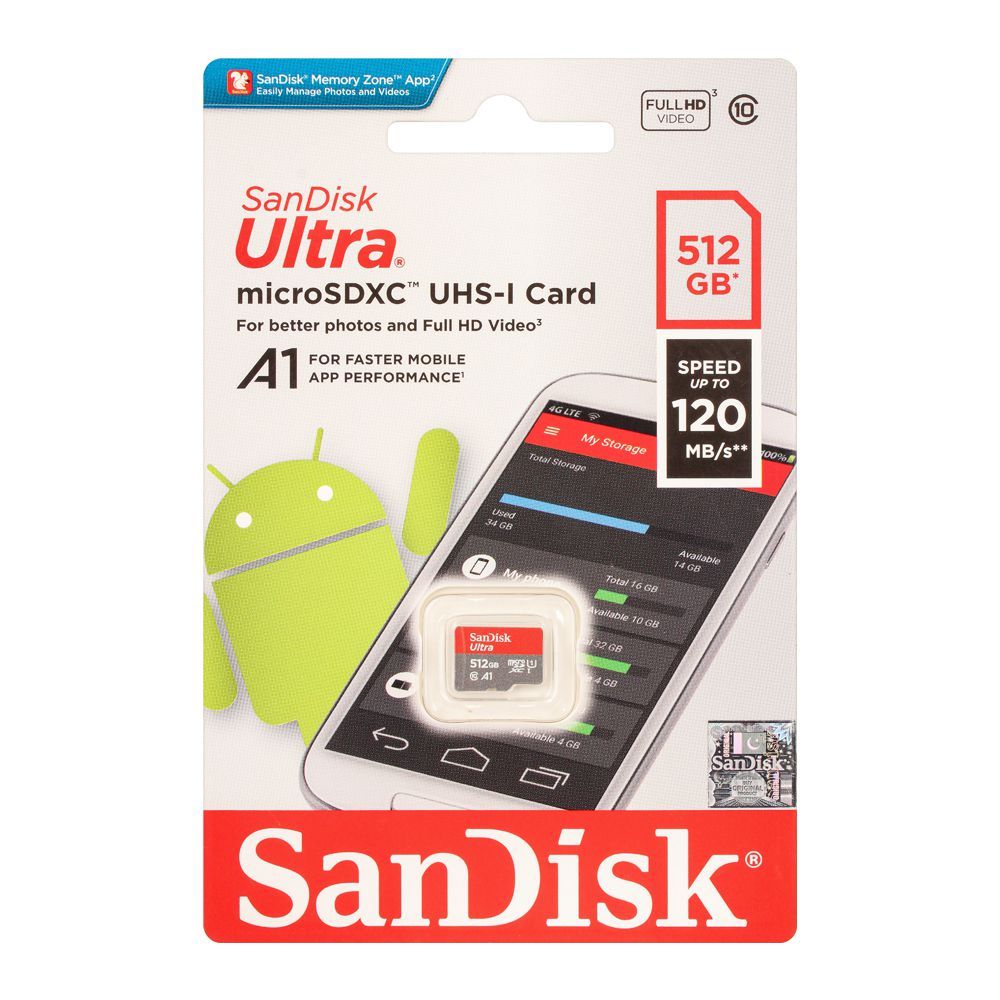 Sandisk Ultra 512GB Micro SDXC Card, UHS-1, 120MB/s