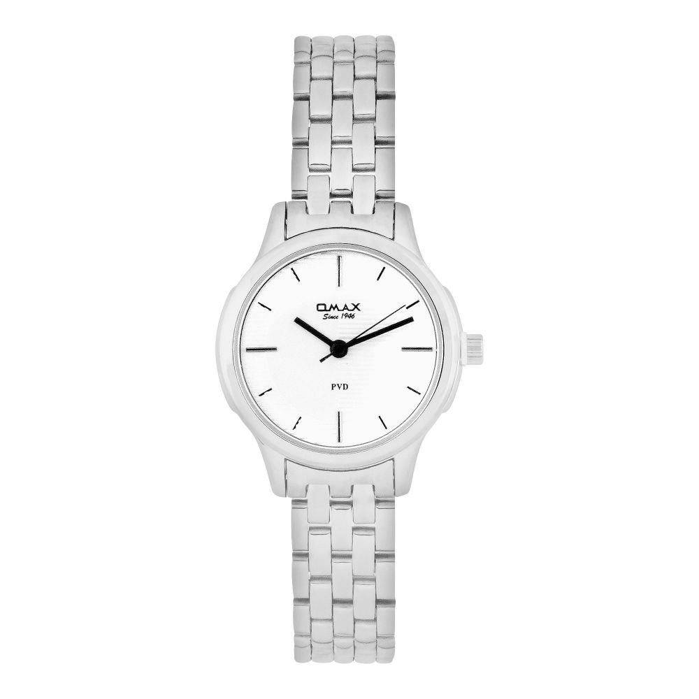 Omax Women's PVD White Round Dial & Chrome Bracelet Analog Watch, FSB002I008