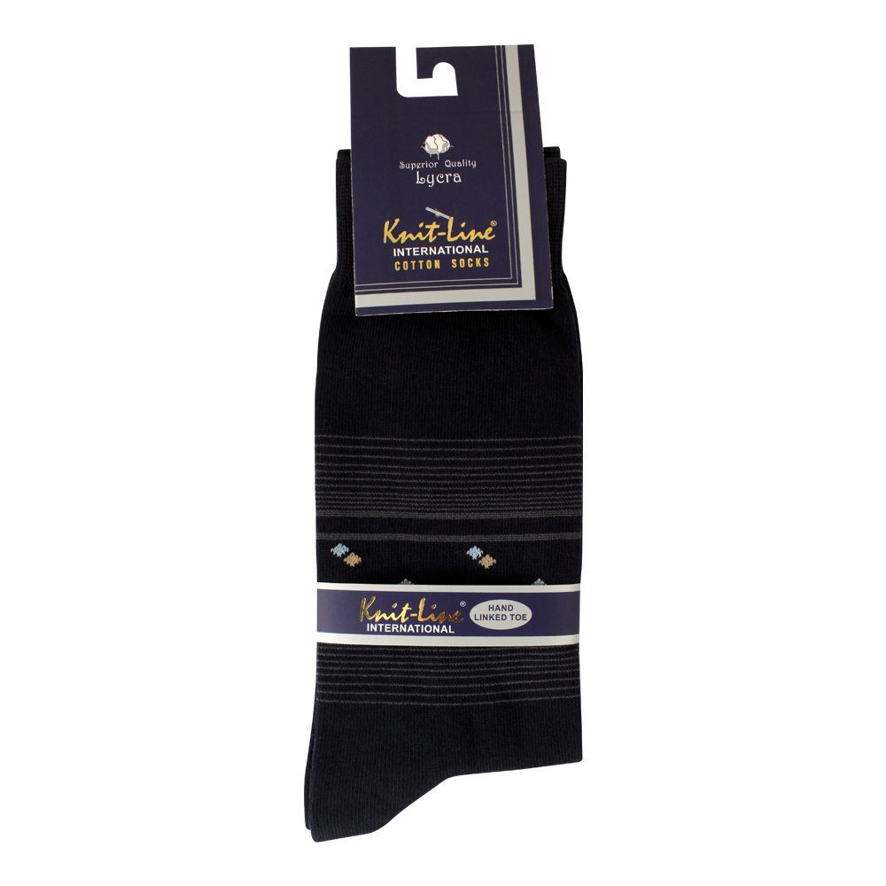 Knit Line Mens Lycra Comfort Cotton Socks, Blue