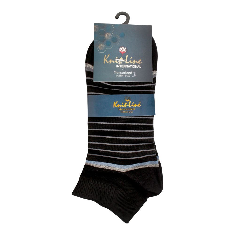 Knit Line Mercerized Ankle Cotton Socks, AM-Black