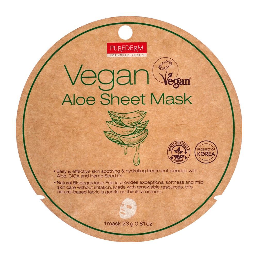 Purederm Vegan Aloe Sheet Face Mask, 23g