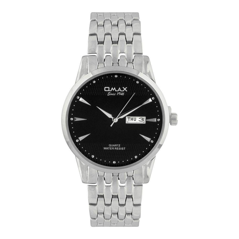 Omax Women's Black Round Dial With Chrome Bracelet Analog Watch, HYB059P018