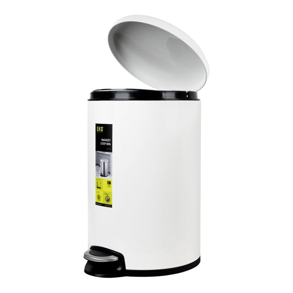 EKO Maggey Step Dustbin, 12 Liters, White, EK9213-12L