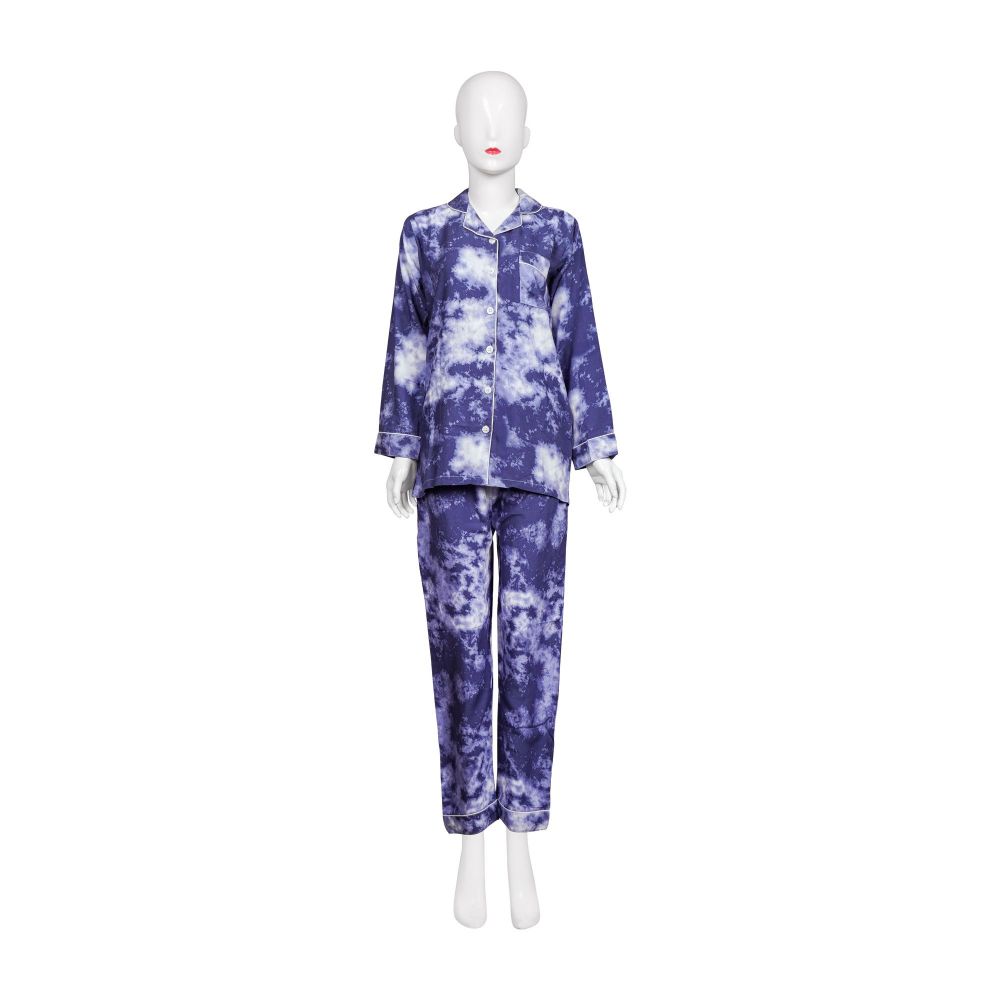 Basix Tie & Dye Ice Blue Clouds Shirt + Trouser 2 Piece Lounge, 523