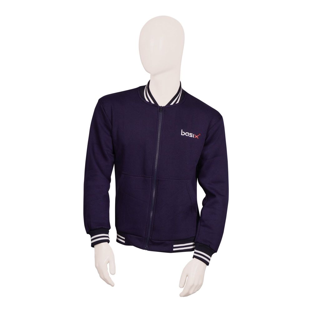 Basix Men's Navy Fleece Zipper Jacket, MJ-55