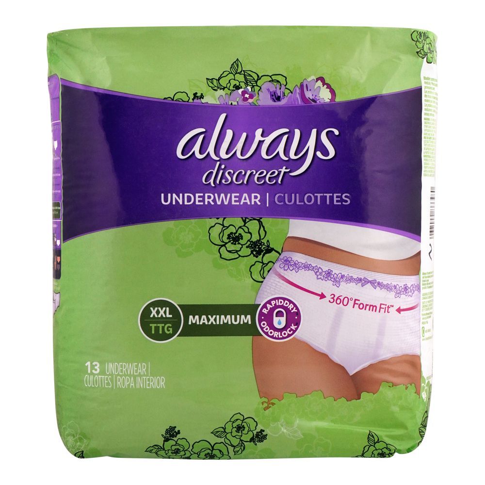 Always Discreet Underwear, XXL/TTG Maximum,12-Pack