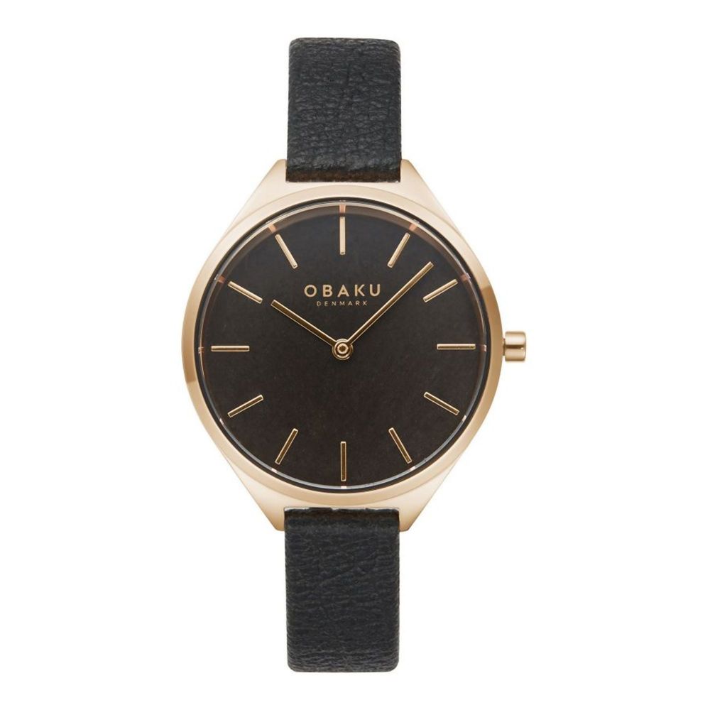 Obaku Women's Golden Round Dial With Black Background & Bracelet Analog Watch, V257LHVNRB