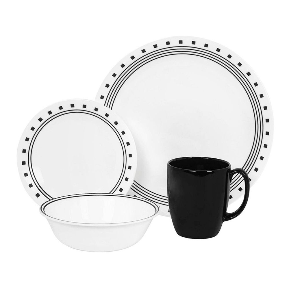 Corelle Livingware Breakfast Set, Black & White, Mix & Match, 16's 1131599