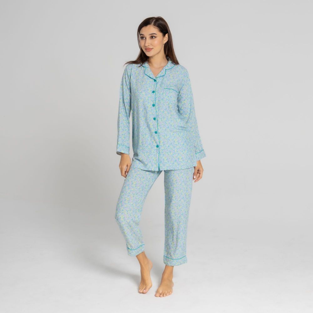 Basix Ladies Loungewear 2 Piece Set, Firozi Flower Nursery L-Lounge, 527