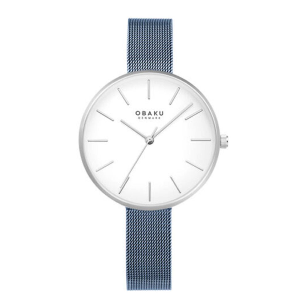 Obaku Women's Denmark White Round Dial With Light Blue Bracelet Analog Watch, V211LXCIMA