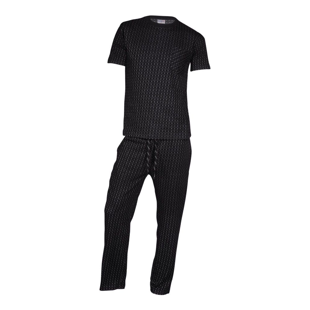 Basix Men Soft Knitted Striped Loungewear Set Black, LW-806