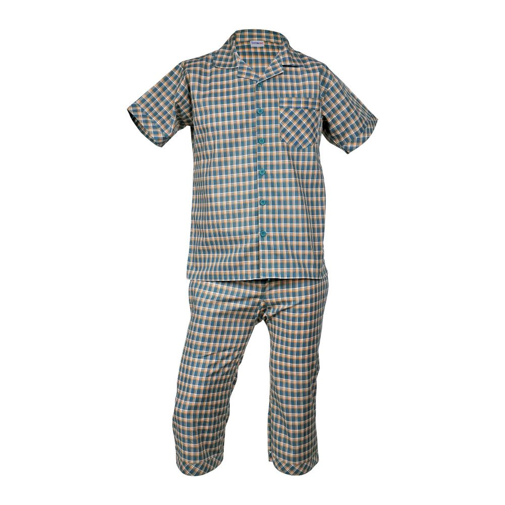 Basix Men's Yarn Dyed Cotton 2 Piece Loungewear Set Rich Modern Green Checks, LW-807