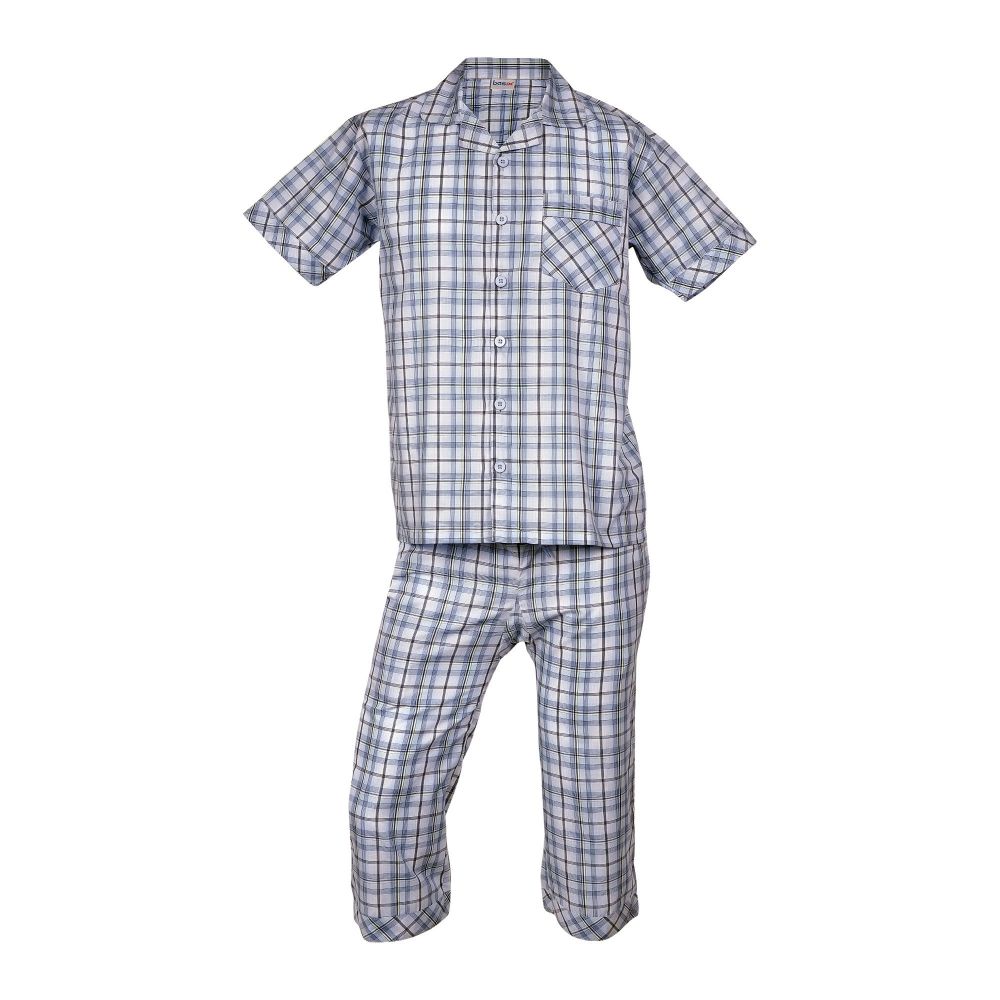 Basix Men's Yarn Dyed Cotton 2 Piece Loungewear Set Sky Blue & Black Checks, LW-808