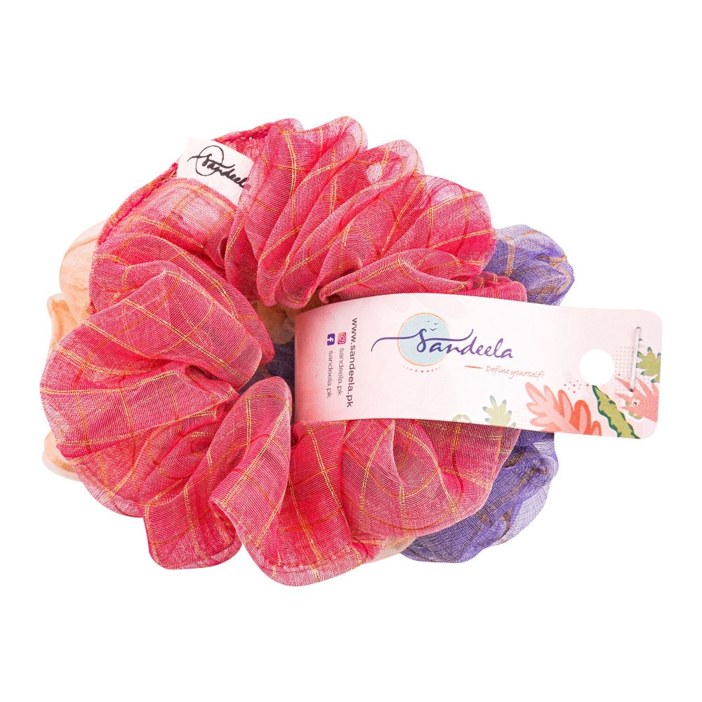 Sandeela Organza Classic Scrunchies, Pink/Beige/Lilac, 03-04-3004, 3-Pack