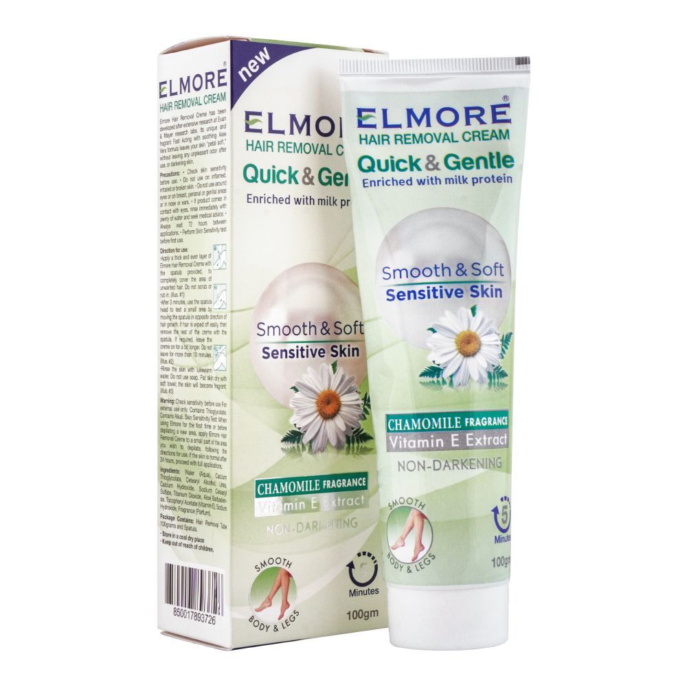 Elmore Quick & Gentle Soft & Smooth Chamomile Fragrance Sensitve Skin Hair Removal Cream, 100g