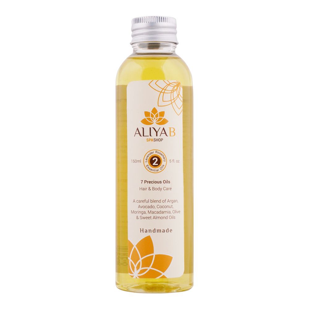 Aliya B Spa Shop 7 Precious Oils For Hair & Body Care, A Beautiful Blend Of Argan, Avocado, Coconut, Moringa, Macadamia, Olive & Sweet Almonds, Handmade, 150ml