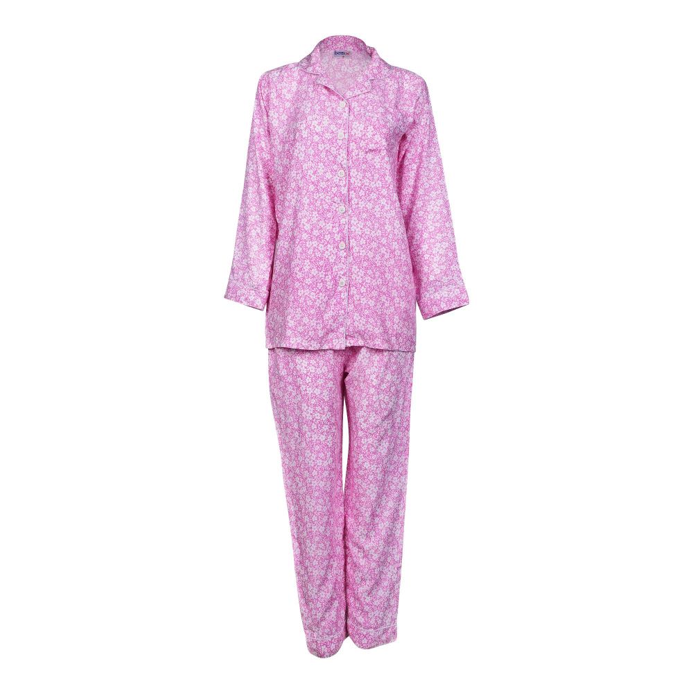 Basix Women's Loungewear Baby Pink N White Flora, 2 Piece Set, LW-563