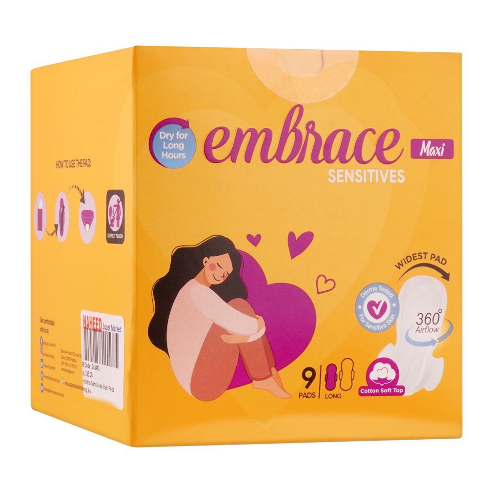 Embrace Sensitives Maxi Pads, Long, 9-Pack