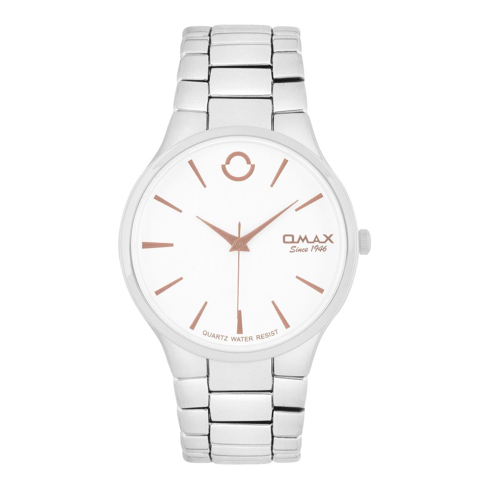 Omax Men's White Round Dial With Chrome Bracelet Analog Watch, ODC005L043