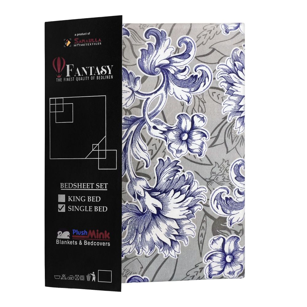 Sanaullah Fantasy Single Cotton Bed Sheet, Blue