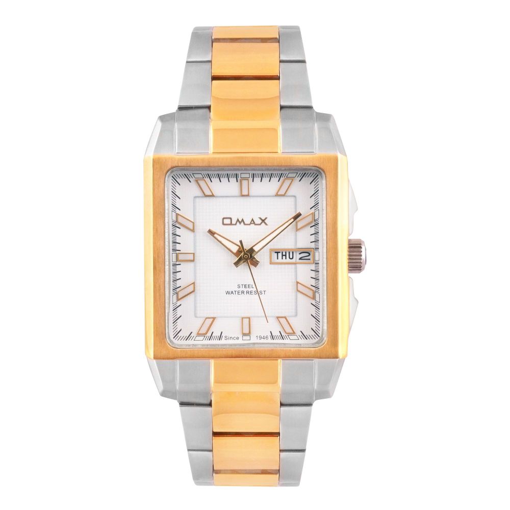 Omax Men's Golden Square Dial With Two Tone Bracelet Analog Watch, 31SVT36I