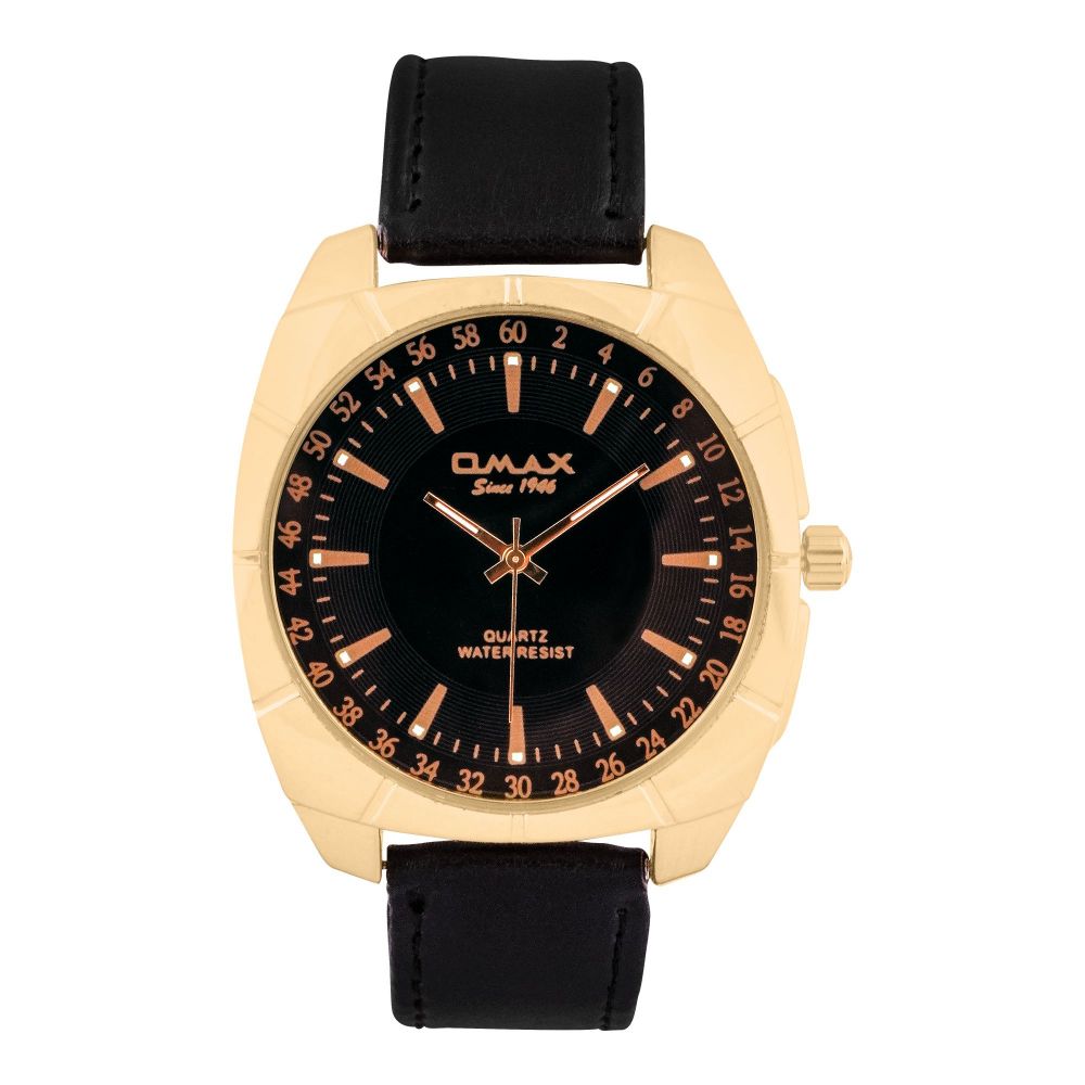 Omax Men's Yellow Gold Dial With Plain Black Strap Analog Watch, DBL153