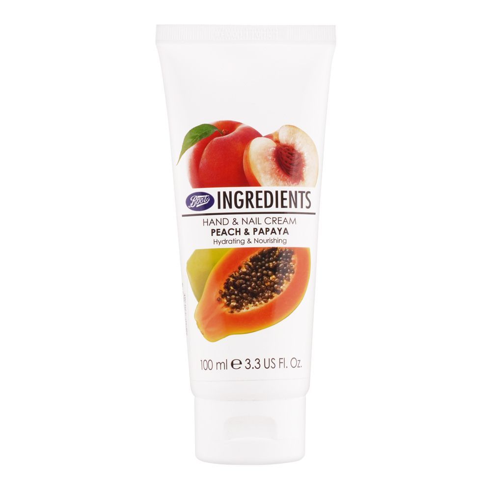 Boots Ingredients Peach & Papaya Hand & Nail Cream, Hydrating & Nourishing, 100ml