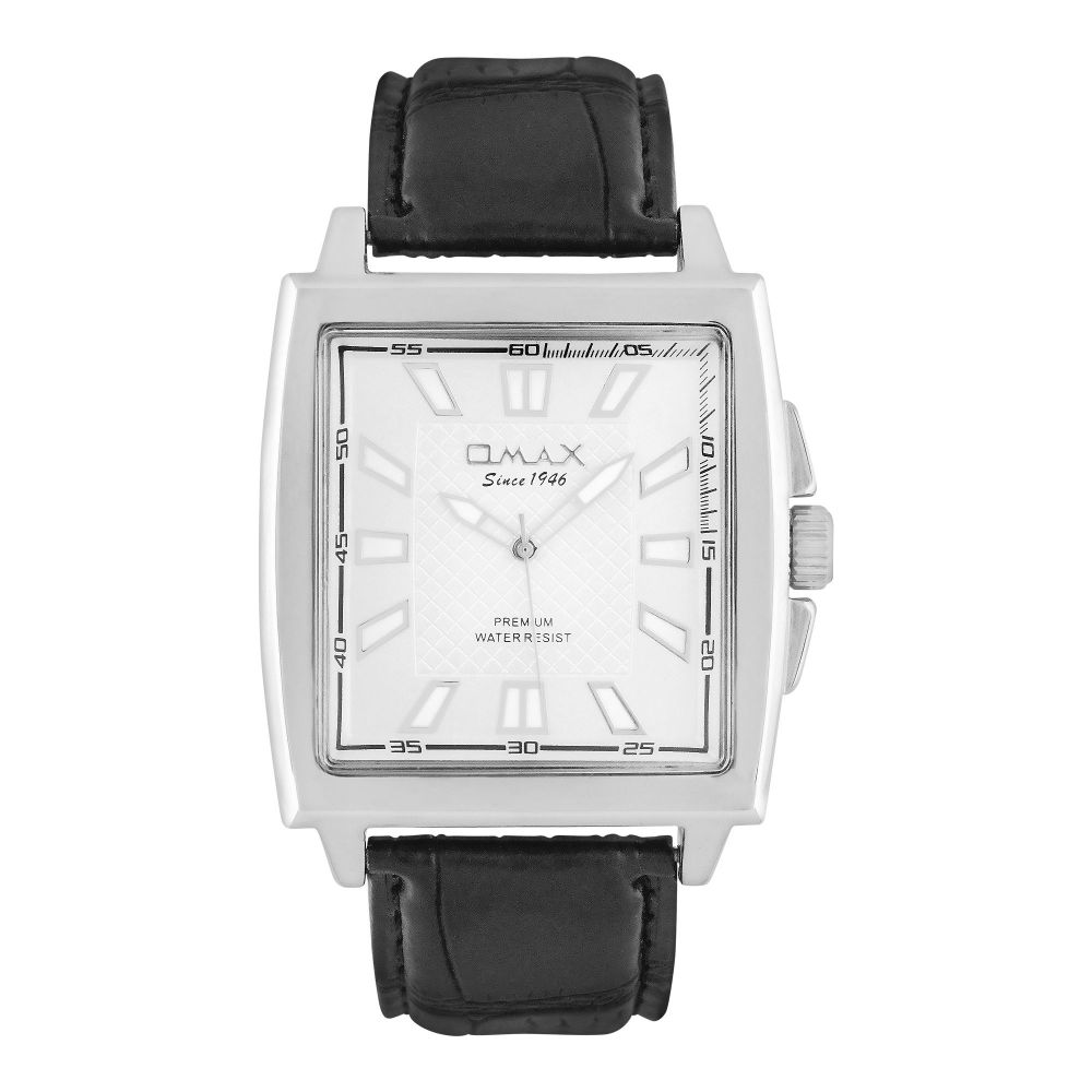 Omax Men's Square Silver Dial With Black Strap Analog Watch, KA03