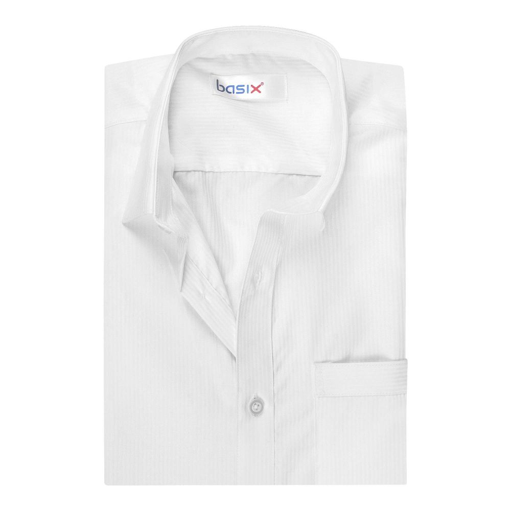 Basix Men's Self Stripes White Shirt, MFS-105